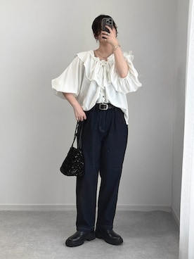 「florist（フローリスト）のシャイニースパンコール巾着バッグ/ショルダーバッグ（ショルダーバッグ）」を使った、ゆ ず も も .さん（レディース・160cm）の秋コーディネート