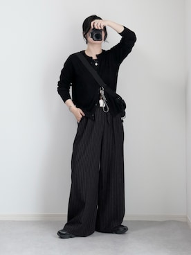 「Aunt Marie's（アントマリーズ）のストライプタックワイドスラックスパンツ（スラックス、ブラック系）」を使った、ゆ ず も も .さん（レディース・160cm）の夏コーディネート