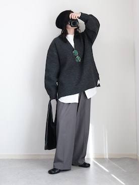 「アイテム（スラックス）」を使った、ゆ ず も も .さん（レディース・160cm）の冬コーディネート