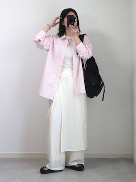 「LOWRYS FARM（ローリーズファーム）のナイロンシアータイトＬＳ  606435（Tシャツ/カットソー、ホワイト系）」を使った、ゆ ず も も .さん（レディース・160cm）の春コーディネート