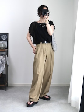 「W:Huku（フーク）のランダム プリーツ ノースリーブ トップス（Tシャツ/カットソー）」を使った、ゆ ず も も .さん（レディース・160cm）の夏コーディネート