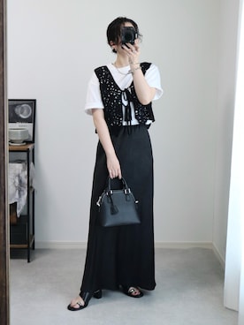 「LOWRYS FARM（ローリーズファーム）のストレッチサテンスカート　 290120（スカート）」を使った、ゆ ず も も .さん（レディース・160cm）の夏コーディネート