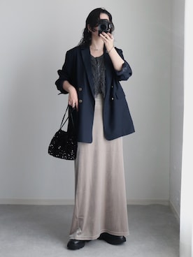 「アイテム（テーラードジャケット、ブルー系）」を使った、ゆ ず も も .さん（レディース・160cm）の秋コーディネート