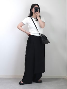 「tiptop（ティップトップ）の配色シアー×ヘンリーネックレイヤードT（Tシャツ/カットソー、ホワイト系）」を使った、ゆ ず も も .さん（レディース・160cm）の春コーディネート