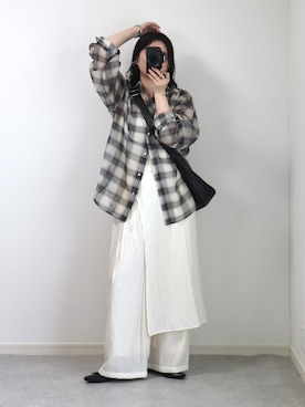 「tiptop（ティップトップ）のシアーアソートBIGシャツ（シャツ/ブラウス、ホワイト系）」を使った、ゆ ず も も .さん（レディース・160cm）の春コーディネート