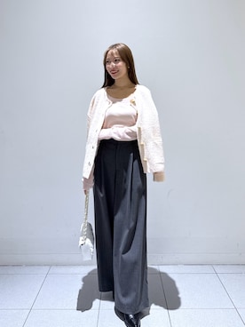 「アイテム（ノーカラージャケット）」を使った、KAZUMIさん（レディース・153cm）の秋コーディネート