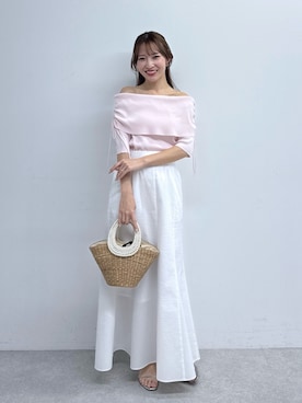 「La boutique BonBon（ラブティックボンボン）のサッカーマーメイドマキシスカート（スカート、ホワイト系）」を使った、KAZUMIさん（レディース・153cm）の春コーディネート