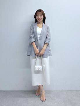 「La boutique BonBon（ラブティックボンボン）の【オフィスで差がつく】ベルト付きナロースカート（スカート、ホワイト系）」を使った、KAZUMIさん（レディース・153cm）の春コーディネート