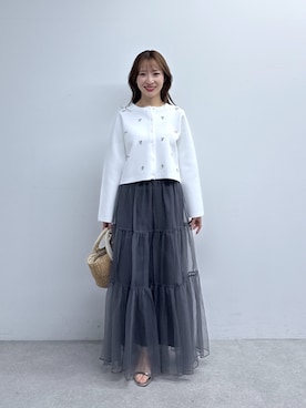 「La boutique BonBon（ラブティックボンボン）の【好評につき復刻！・3サイズ展開あり】シアーオーガンジーティアードスカート（スカート、グレー系）」を使った、KAZUMIさん（レディース・153cm）の春コーディネート