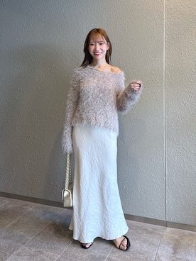 「La boutique BonBon（ラブティックボンボン）のきらきらサテンロングナロースカート（スカート）」を使った、KAZUMIさん（レディース・153cm）の秋コーディネート