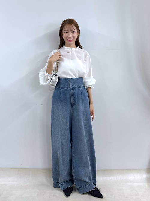 ラブティックボンボン バックレースアップデニムワイドパンツ 38 ブルー セール】【美脚見え】バックレースアップデニムワイドパンツ