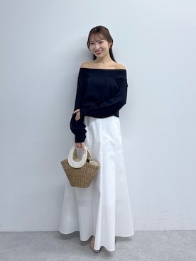 「La boutique BonBon（ラブティックボンボン）の【接触冷感・涼しくて美シルエット】サッカーマーメイドマキシスカート（スカート、ホワイト系）」を使った、KAZUMIさん（レディース・153cm）の春コーディネート