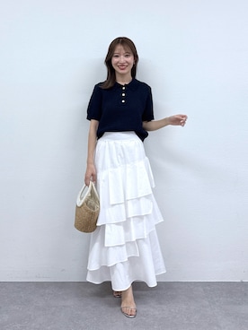「La boutique BonBon（ラブティックボンボン）の【立体的で華やか】コットンナイロンイレヘムティアードスカート（スカート、ホワイト系）」を使った、KAZUMIさん（レディース・153cm）の春コーディネート