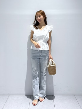 「アイテム（かごバッグ）」を使った、KAZUMIさん（レディース・153cm）の夏コーディネート