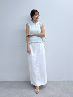 「La boutique BonBon（ラブティックボンボン）のドライツイルナローマキシスカート（スカート、ホワイト系）」を使った、KAZUMIさん（レディース・153cm）の夏コーディネート