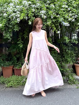 「アイテム（かごバッグ）」を使った、KAZUMIさん（レディース・153cm）の夏コーディネート