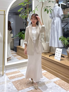 「La boutique BonBon（ラブティックボンボン）のきらきらサテンロングナロースカート（スカート、グレー系）」を使った、KAZUMIさん（レディース・153cm）の春コーディネート