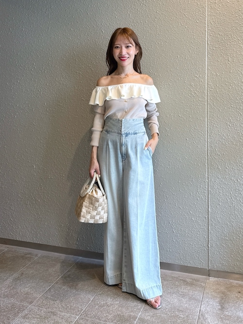 ラブティックボンボン♡バッグレースアップデニムワイドパンツ　38 美脚見え】バックレースアップデニムワイドパンツ（デニムパンツ