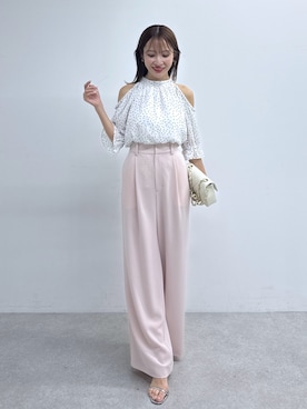 「La boutique BonBon（ラブティックボンボン）の【涼しくて美シルエット】ドライタッチワイドパンツ（その他パンツ、ピンク系）」を使った、KAZUMIさん（レディース・153cm）の春コーディネート