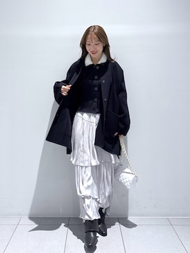 「アイテム（ノーカラーコート、ブルー系）」を使った、KAZUMIさん（レディース・153cm）の冬コーディネート