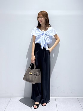 「La boutique BonBon（ラブティックボンボン）の【涼しくて美シルエット】ドライタッチワイドパンツ（その他パンツ、ブルー系）」を使った、KAZUMIさん（レディース・153cm）の春コーディネート