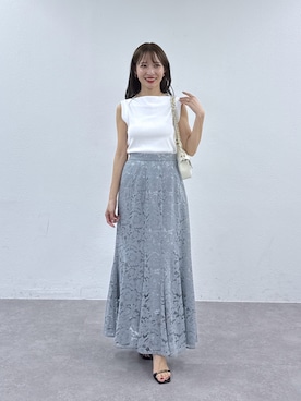 「La boutique BonBon（ラブティックボンボン）の【miki監修】レースマーメイドマキシスカート（スカート、グレー系）」を使った、KAZUMIさん（レディース・153cm）の夏コーディネート