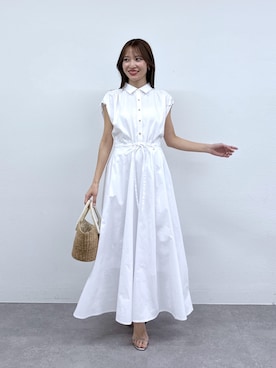 「La boutique BonBon（ラブティックボンボン）のフレンチバルーンスリーブワンピース（ワンピース、ホワイト系）」を使った、KAZUMIさん（レディース・153cm）の春コーディネート