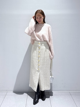 お上品で美人見え】ファンシーツイードナローロングスカートを使った
