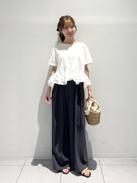 「アイテム（かごバッグ）」を使った、KAZUMIさん（レディース・153cm）の夏コーディネート