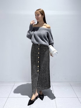 お上品で美人見え】ファンシーツイードナローロングスカートを使った