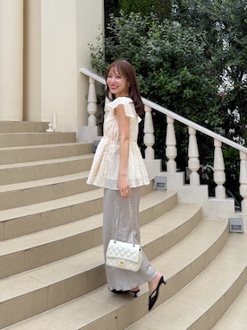 「La boutique BonBon（ラブティックボンボン）のカットドビーペプラムブラウス（シャツ/ブラウス、ピンク系）」を使った、KAZUMIさん（レディース・153cm）の夏コーディネート