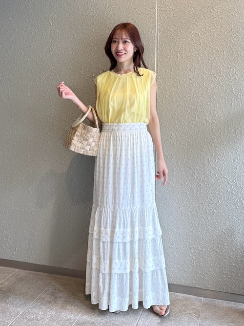 セール】【さらっとした着心地】ドット刺繍ティアードスカート