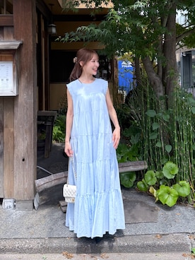 「La boutique BonBon（ラブティックボンボン）の【WEB限定カラーあり・２サイズ展開】ティアードワンピース（ワンピース、ブルー系）」を使った、KAZUMIさん（レディース・153cm）の夏コーディネート