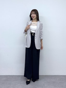 「La boutique BonBon（ラブティックボンボン）の【再販決定！】シアードット前後２WAYトップス（Tシャツ/カットソー、ホワイト系）」を使った、KAZUMIさん（レディース・153cm）の春コーディネート