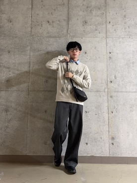「SENSE OF PLACE by URBAN RESEARCH(センスオブプレイスバイアーバンリサーチ)の『イージーケア/吸水速乾』コンフォートレギュラーカラーシャツ(シャツ/ブラウス、ブルー系)」を使った、アーモンドさん(メンズ・172cm)の秋コーディネート