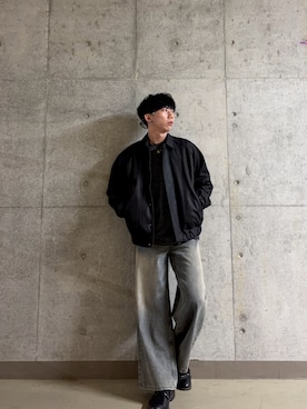 「SENSE OF PLACE by URBAN RESEARCH(センスオブプレイスバイアーバンリサーチ)のツイルスエードタッチZIPブルゾン(ブルゾン、ブラック系)」を使った、アーモンドさん(メンズ・172cm)の秋コーディネート