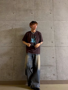 「SENSE OF PLACE by URBAN RESEARCH（センスオブプレイスバイアーバンリサーチ）の別注/Disney/グラフィックTシャツA（Tシャツ/カットソー、ブラウン系）」を使った、アーモンドさん（メンズ・172cm）の夏コーディネート