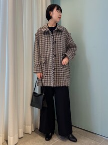 美品 ボールジィ ミックスハウンドトゥース ツイード スタンドカラーコート BALLSEY（ボールジィ）の「ミックスハウンドトゥースツイード