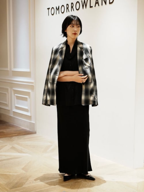 セール】シルクストレッチサテン スカーフネックブラウス（シャツ