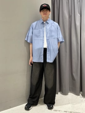 「CRAFT STANDARD BOUTIQUE(クラフトスタンダードブティック)のシアー半袖シャツ(シャツ/ブラウス、ブルー系)」を使った、Online Storeさん(メンズ・169cm)の夏コーディネート