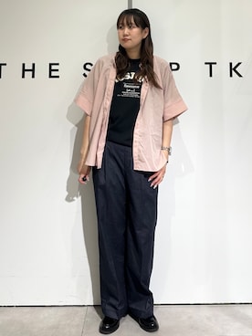 「THE SHOP TK （ザ ショップ ティーケー ）の【体型カバーに】さらっと快適 ドルマン5分袖ブラウス（シャツ/ブラウス、ピンク系）」を使った、cottonさん（レディース・162cm）の春コーディネート