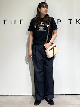 「THE SHOP TK （ザ ショップ ティーケー ）の【ひんやり／吸水速乾／UV】ロゴアソートクルーネックTシャツ（Tシャツ/カットソー、ブラック系）」を使った、cottonさん（レディース・162cm）の春コーディネート