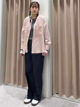 「THE SHOP TK （ザ ショップ ティーケー ）の【刻みネックですっきり見え】Wポケット金ボタンシャツ（シャツ/ブラウス、ピンク系）」を使った、cottonさん（レディース・162cm）の春コーディネート