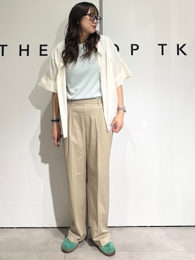 「THE SHOP TK （ザ ショップ ティーケー ）の【さりげなく体型カバー】さらっと快適 ドルマン5分袖ブラウス（シャツ/ブラウス、ホワイト系）」を使った、cottonさん（レディース・162cm）の春コーディネート