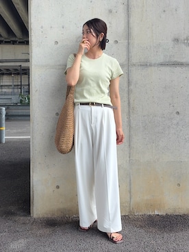「ROPE' PICNIC（ロペピクニック）のフラットメタルトングサンダル（サンダル、ブラウン系）」を使った、𝙮𝙪𝙠𝙞さん（レディース・158cm）の夏コーディネート