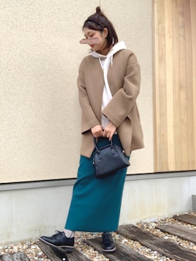 「レースアップシューズ」｜「アイテム（ノーカラーコート）」を使った、𝙮𝙪𝙠𝙞さん（レディース・158cm）の秋コーディネート