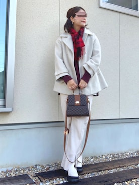 「スリットパンツ」｜「アイテム（その他）」を使った、𝙮𝙪𝙠𝙞さん（レディース・158cm）の冬コーディネート