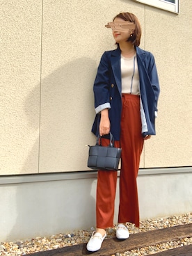 「リラックスパンツ」｜「アイテム（ジャケット/アウター）」を使った、𝙮𝙪𝙠𝙞さん（レディース・158cm）の秋コーディネート
