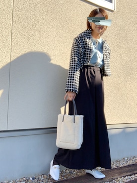 「natural couture（ナチュラルクチュール）のアイテム（ノーカラージャケット）」を使った、𝙮𝙪𝙠𝙞さん（レディース・158cm）の秋コーディネート