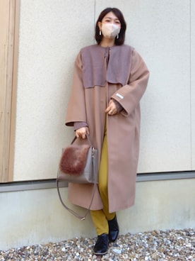 「レースアップシューズ」｜「アイテム（ノーカラーコート）」を使った、𝙮𝙪𝙠𝙞さん（レディース・158cm）の冬コーディネート